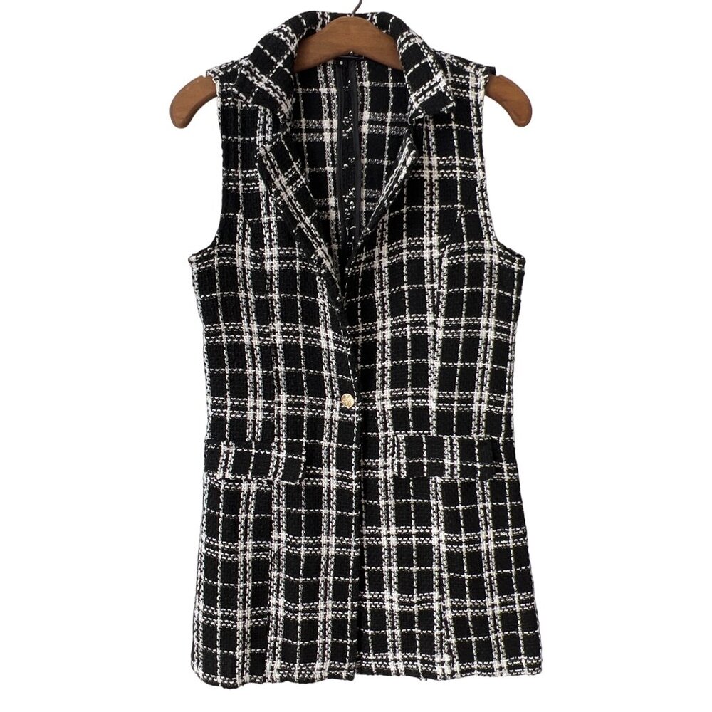 Have Tweed Tunic Blazer Size Small Black White Academia Career Preppy Casual Cla